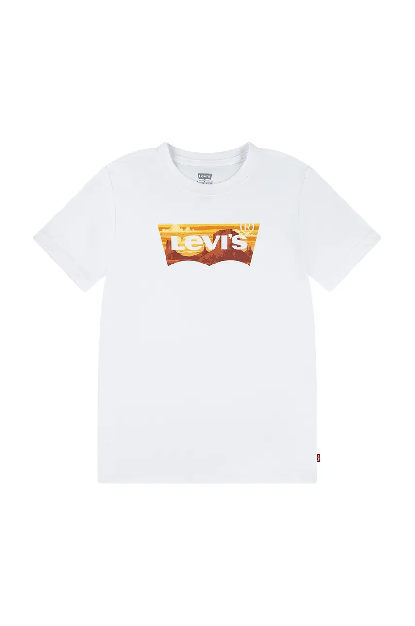 Levi\'s tricou copii GOLDEN GLOW BATWING TEE culoarea alb, cu imprimeu, 8EM295