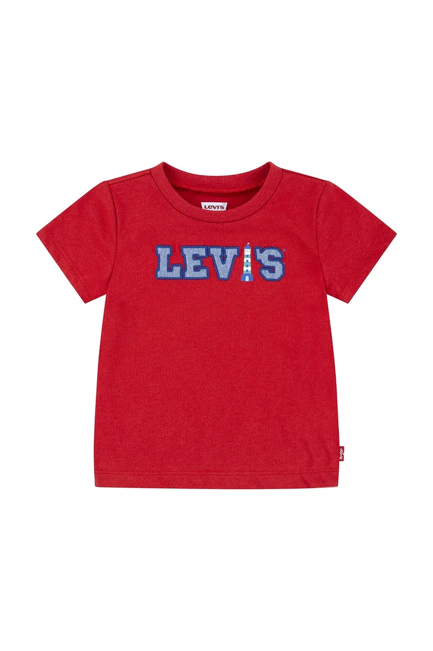 Levi\'s tricou din bumbac pentru bebelusi LOGO CHAMBRAY APPLIQUE TEE culoarea rosu, cu imprimeu, 6EM317