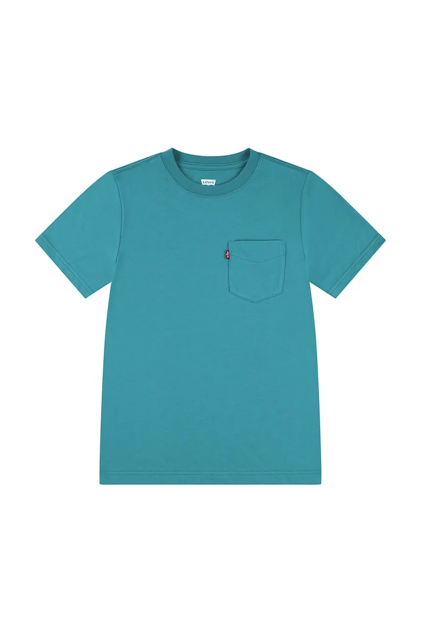 Levi's tricou de bumbac pentru copii SUNSET POCKET TEE culoarea turcoaz, neted, 8EM359 Levi's tricou de bumbac pentru copii SUNSET POCKET TEE culoarea turcoaz, neted, 8EM359