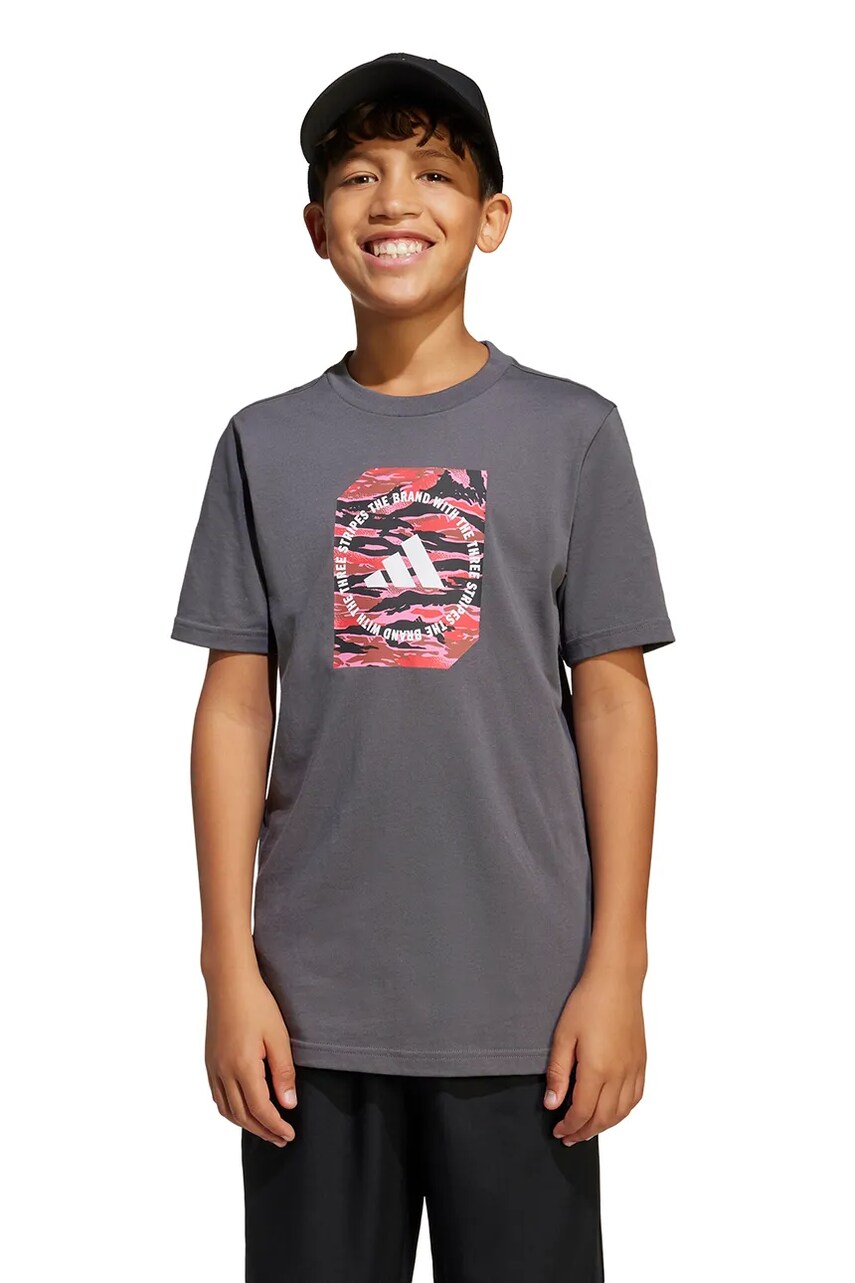 adidas tricou de bumbac pentru copii culoarea gri, cu imprimeu, JM8232