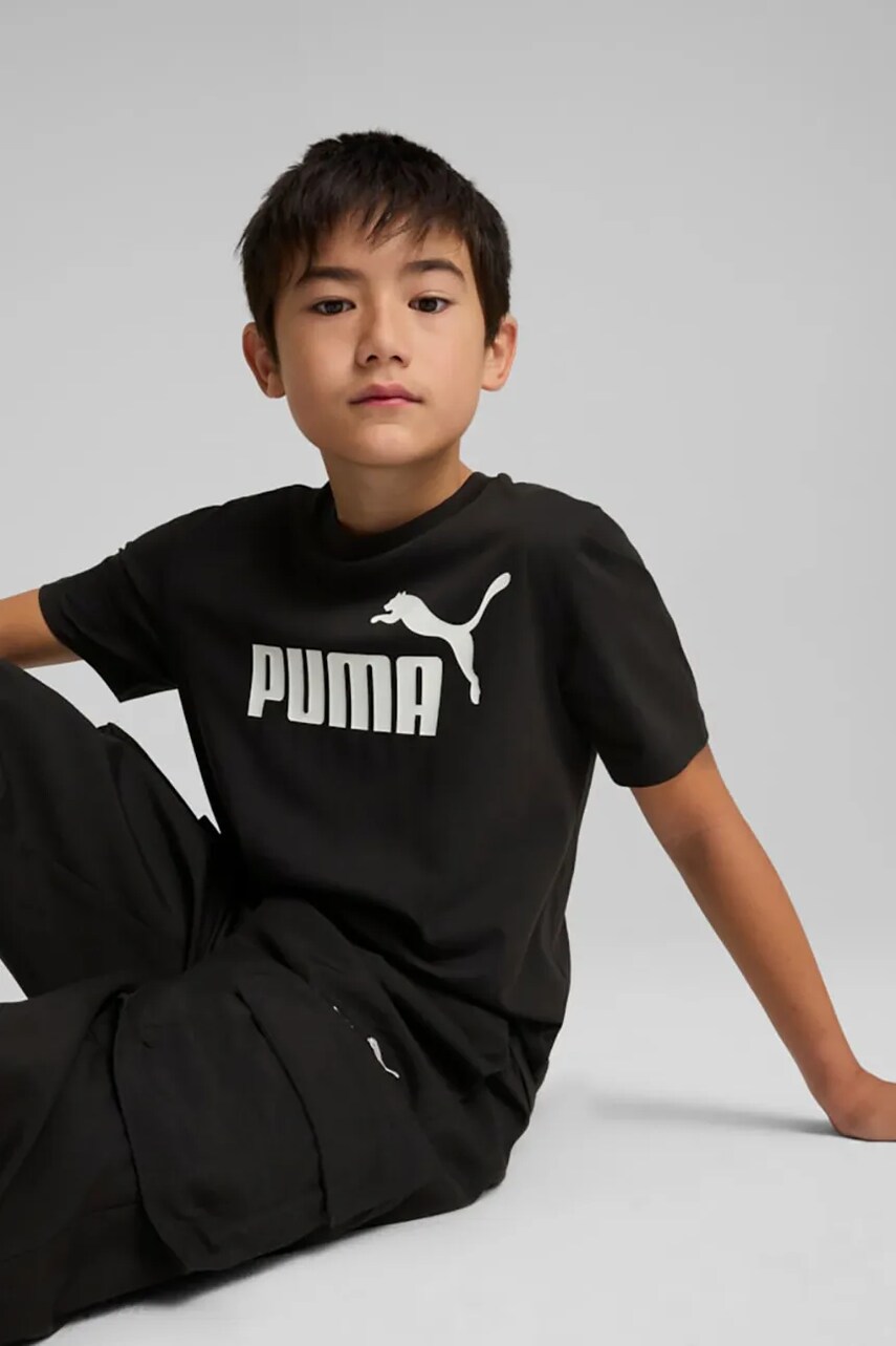 Levně Dětské bavlněné tričko Puma ESS No. 1 Logo Tee černá barva, s potiskem, 684906