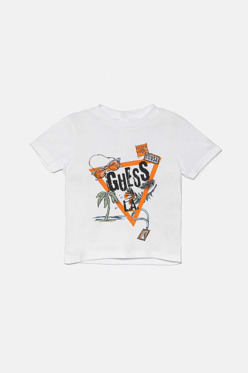 Levně Bavlněné dětské tričko Guess bílá barva, s potiskem, I5GI00 K8HM4