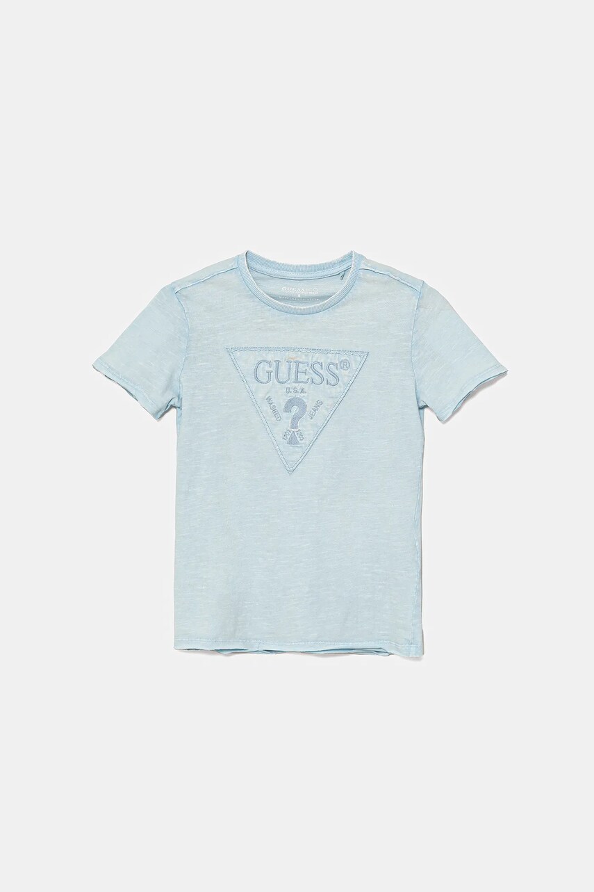 Levně Dětské bavlněné tričko Guess modrá barva, s aplikací, L5GI02 K6XN4