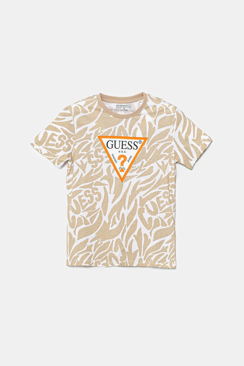 

Детска памучна тениска Guess, Бежов