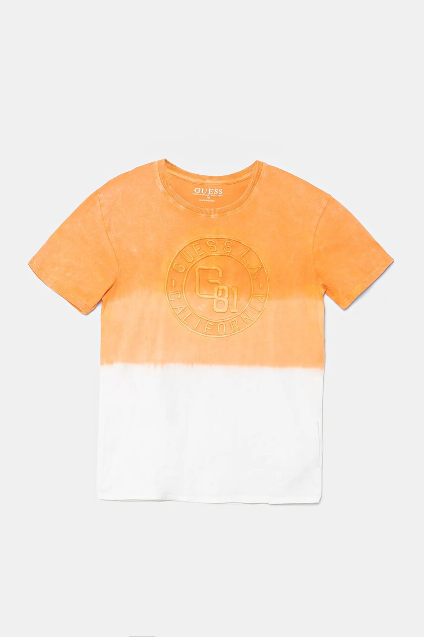 Levně Dětské bavlněné tričko Guess oranžová barva, s aplikací, L5GI10 K8HM4