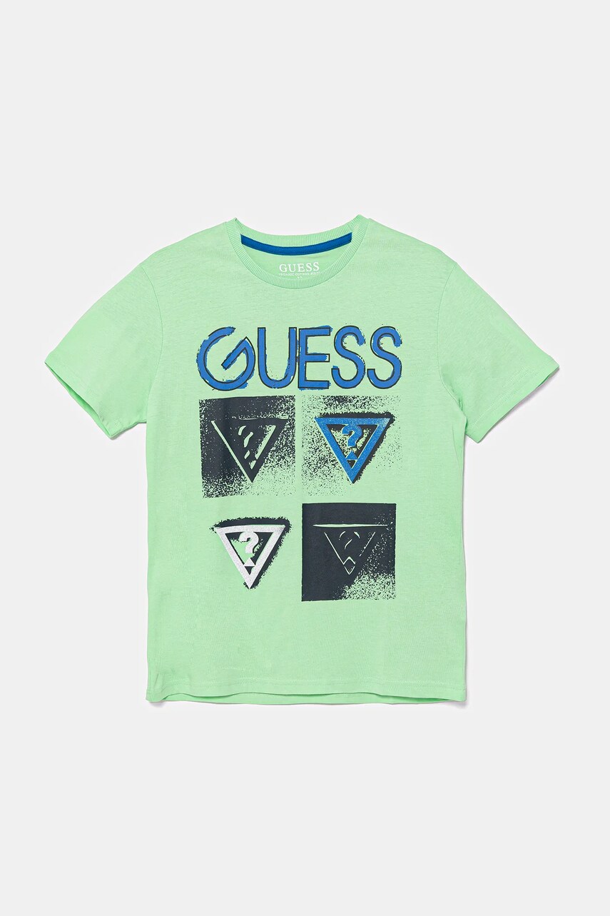 Levně Dětské bavlněné tričko Guess zelená barva, L5GI13 K8HM4