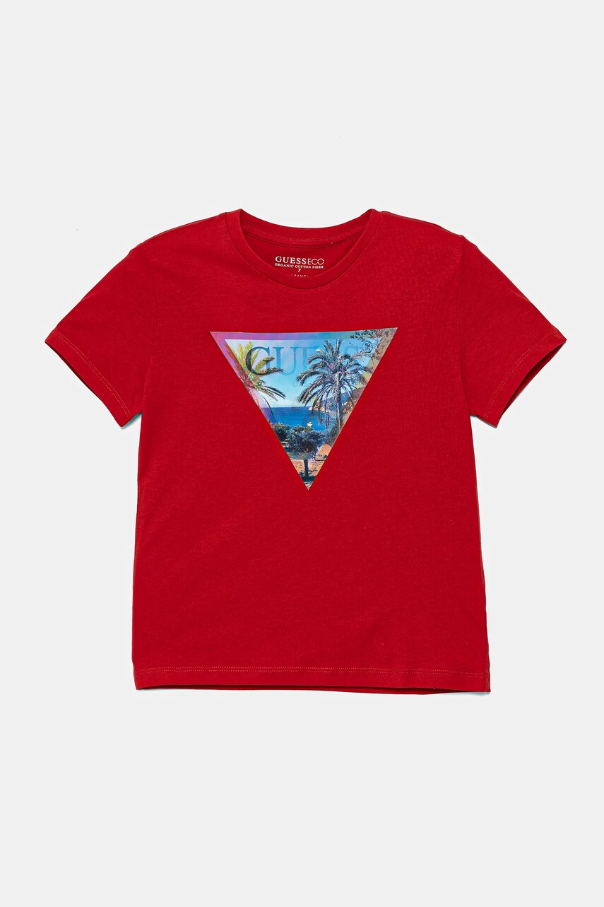 Levně Dětské bavlněné tričko Guess červená barva, s potiskem, L5GI26 K8HM4