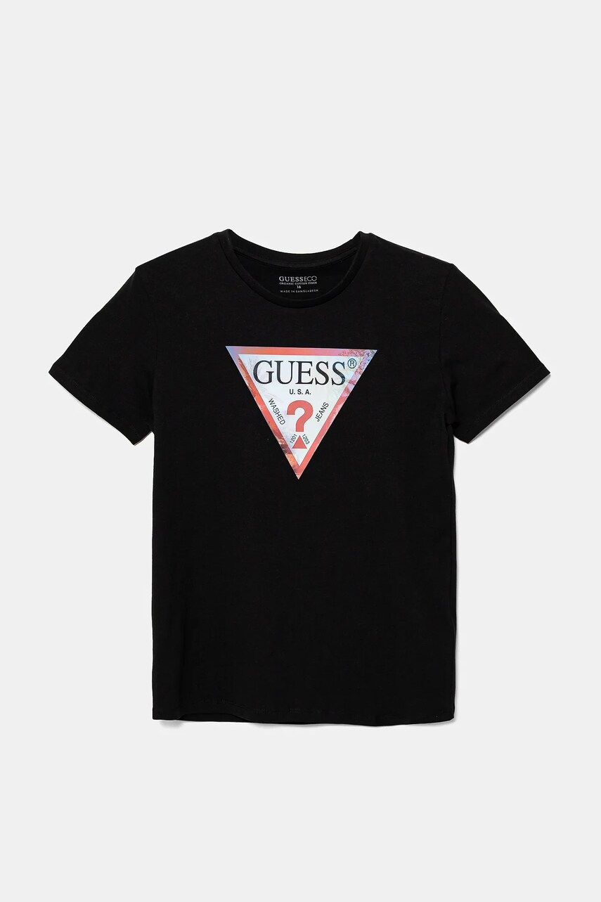 Levně Dětské bavlněné tričko Guess černá barva, s potiskem, L5GI26 K8HM4