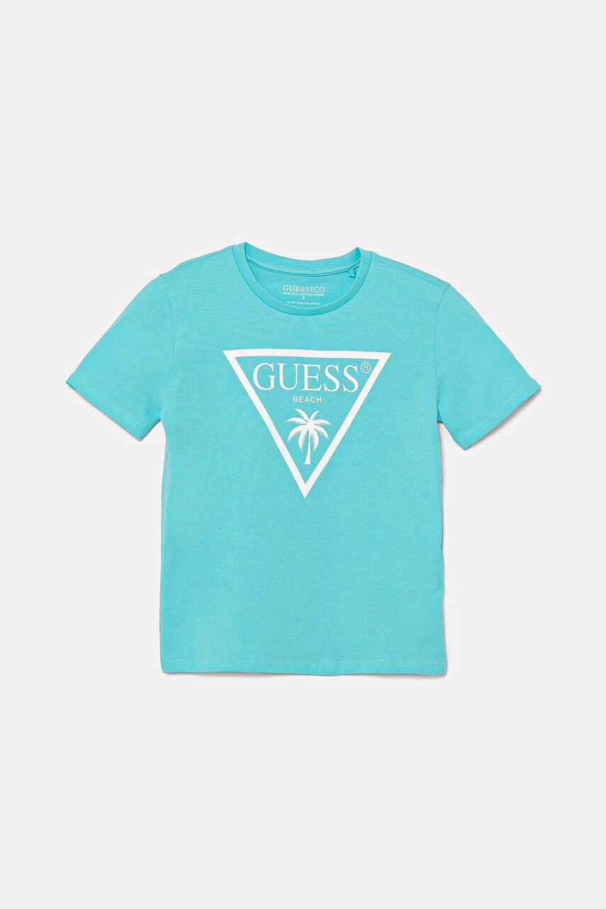 Levně Dětské tričko Guess tyrkysová barva, s potiskem, L5GI29 J1314