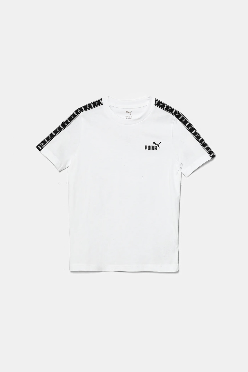 Puma tricou de bumbac pentru copii ESS TAPE Tee culoarea alb, cu imprimeu, 685780 Puma tricou de bumbac pentru copii ESS TAPE Tee culoarea alb, cu imprimeu, 685780