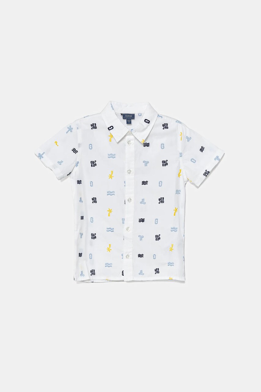 Levně Dětská bavlněná košile Guess bílá barva, N5GH01 WBHQ1