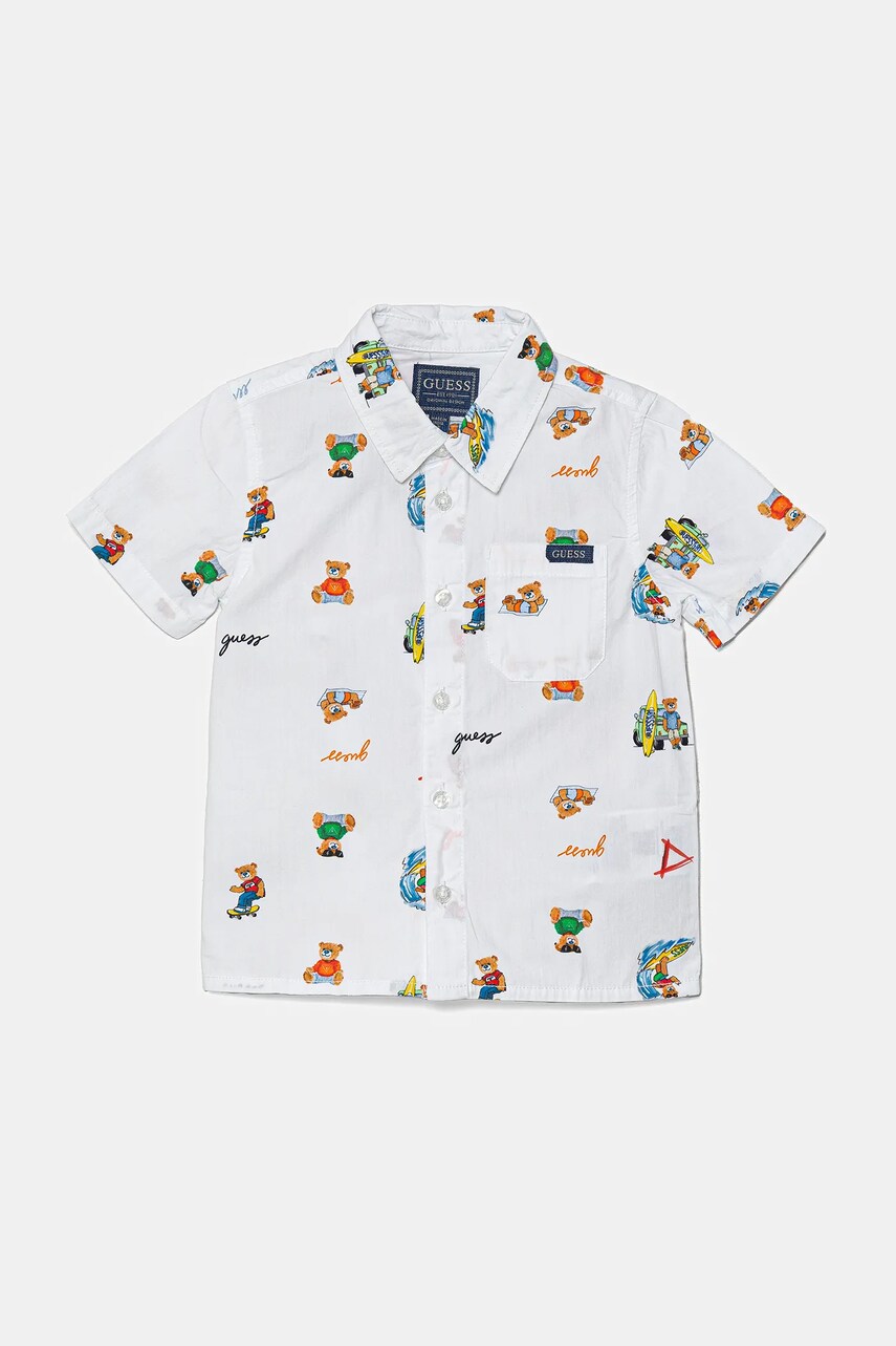 Levně Dětská bavlněná košile Guess bílá barva, N5GH05 WBHQ1