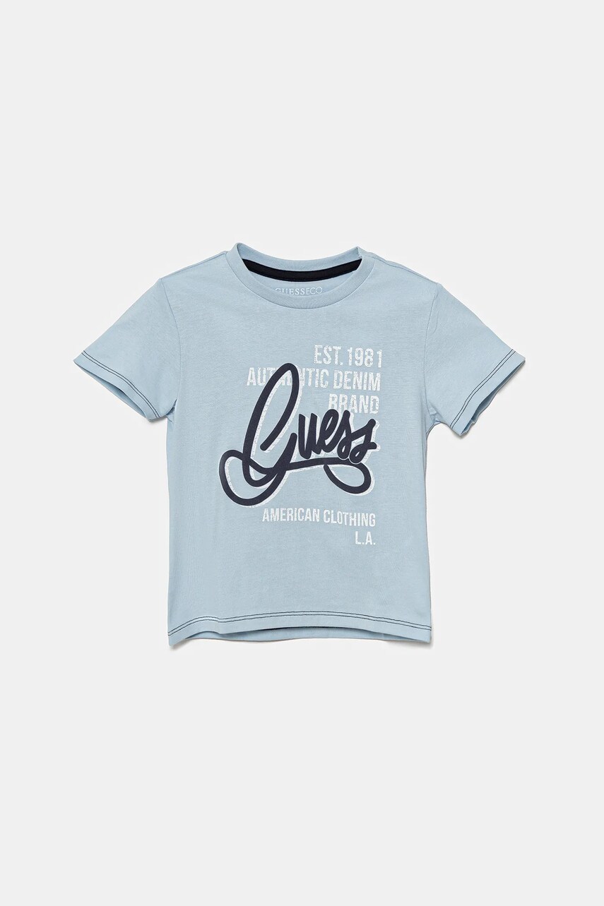 Levně Dětské bavlněné tričko Guess modrá barva, s potiskem, N5GI00 K8HM4