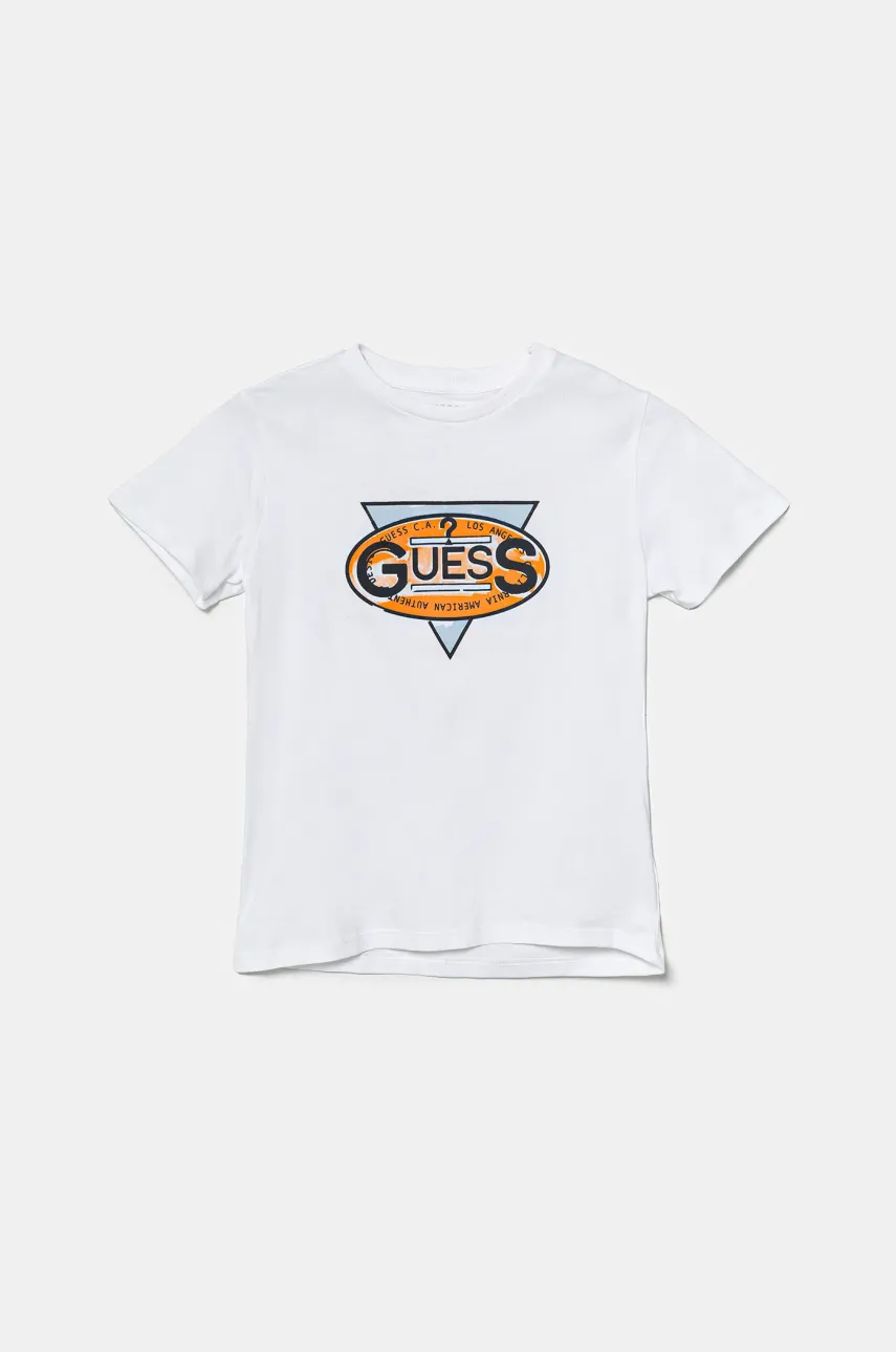 Levně Dětské bavlněné tričko Guess bílá barva, s potiskem, N5GI01 K8HM4