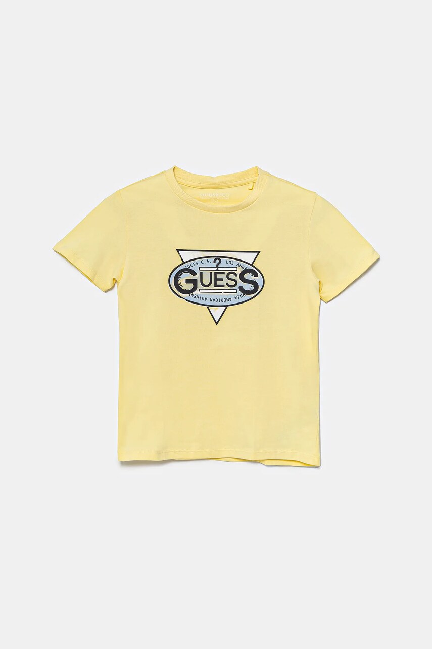 Levně Dětské bavlněné tričko Guess žlutá barva, s potiskem, N5GI01 K8HM4