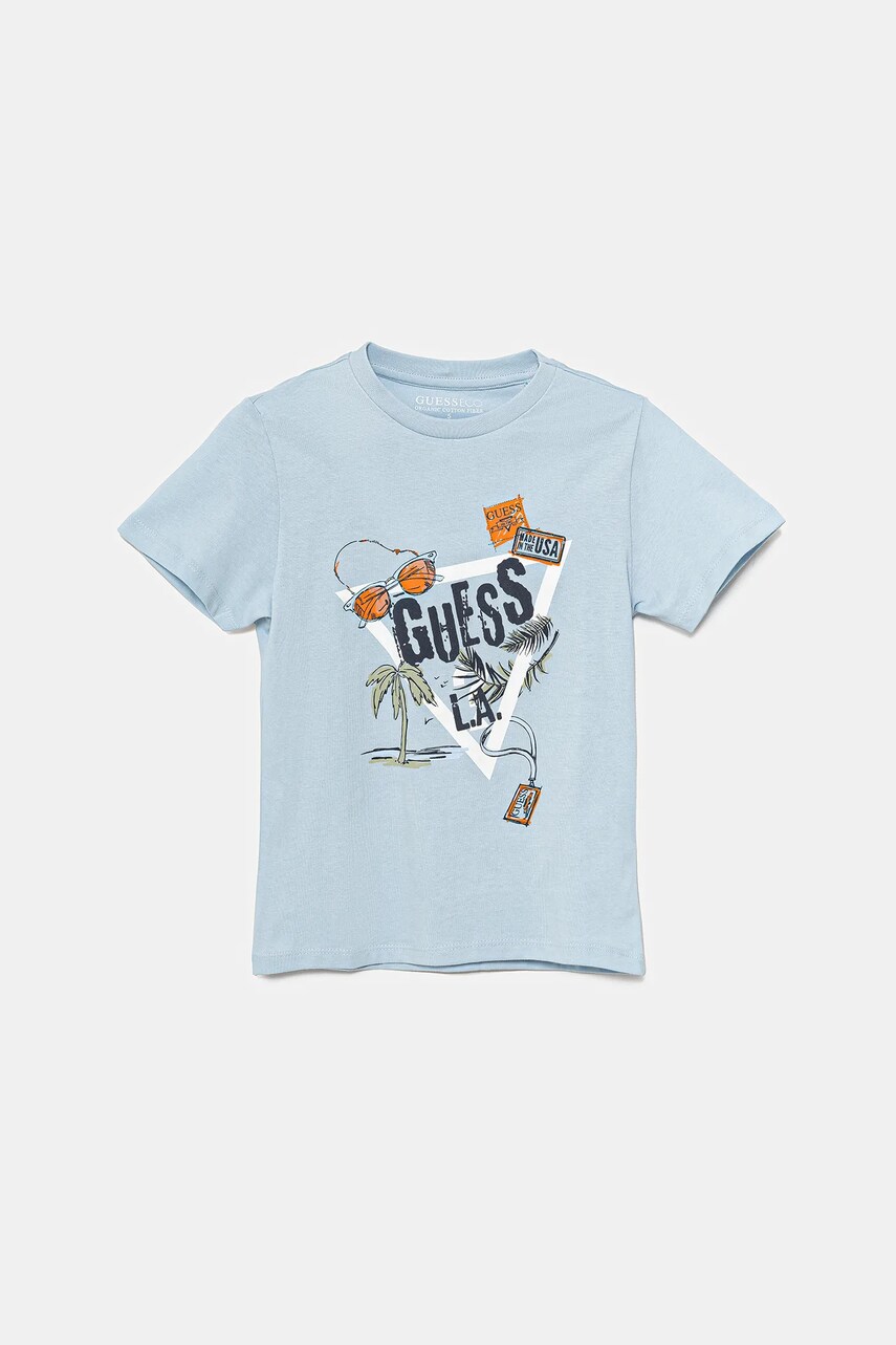 Levně Dětské bavlněné tričko Guess modrá barva, s potiskem, N5GI05 K8HM4