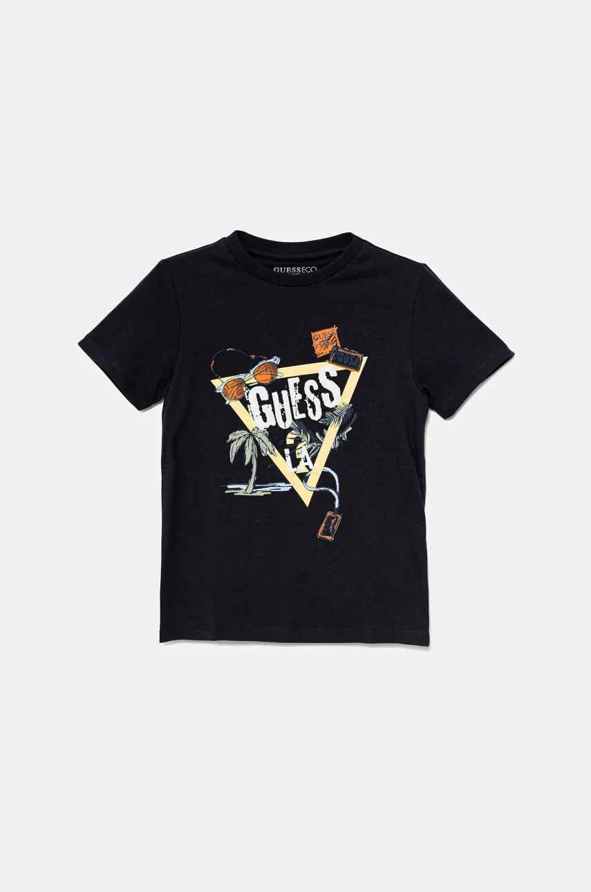 Levně Dětské bavlněné tričko Guess tmavomodrá barva, s potiskem, N5GI05 K8HM4