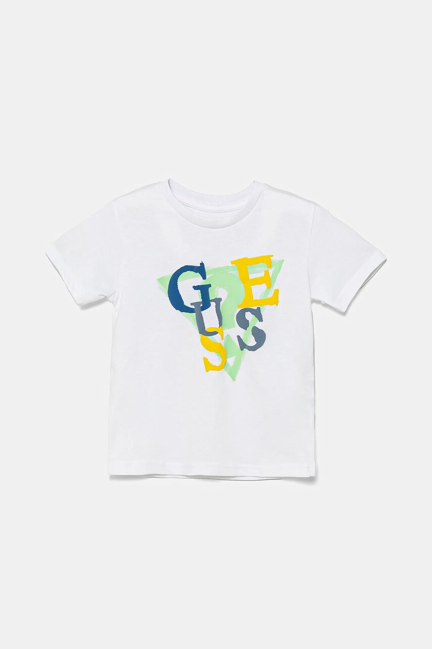Levně Dětské bavlněné tričko Guess bílá barva, s potiskem, N5GI10 K8HM4