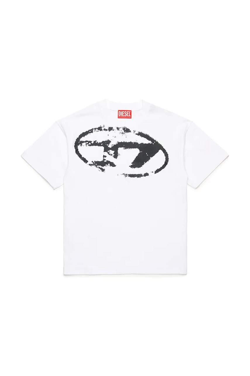 Diesel tricou de bumbac pentru copii TBOXTN14 OVER T-SHIRT culoarea alb, cu imprimeu, J02240