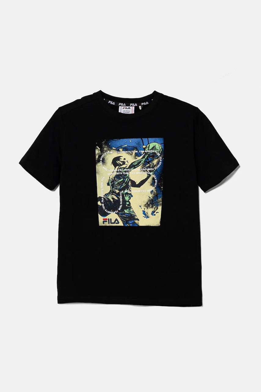 Fila tricou de bumbac pentru copii ILLERTISSEN culoarea negru, cu imprimeu, FAT0679