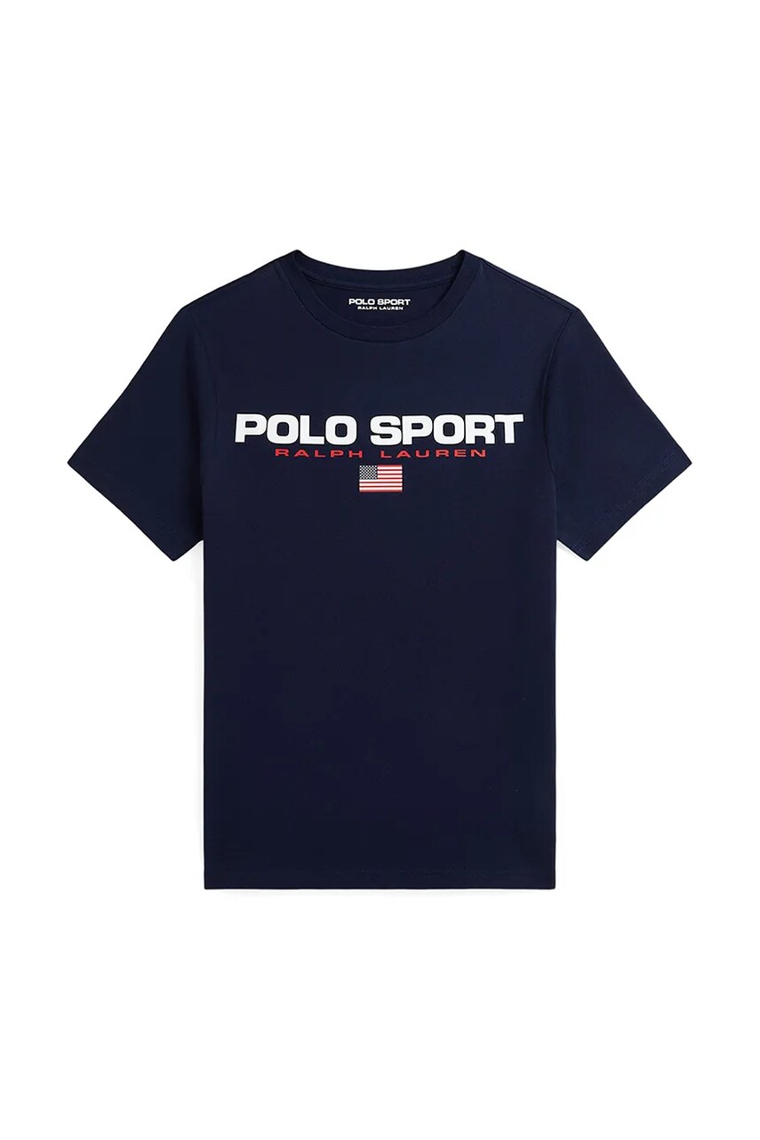 Levně Dětské bavlněné tričko Polo Ralph Lauren tmavomodrá barva, s potiskem, 323837629012