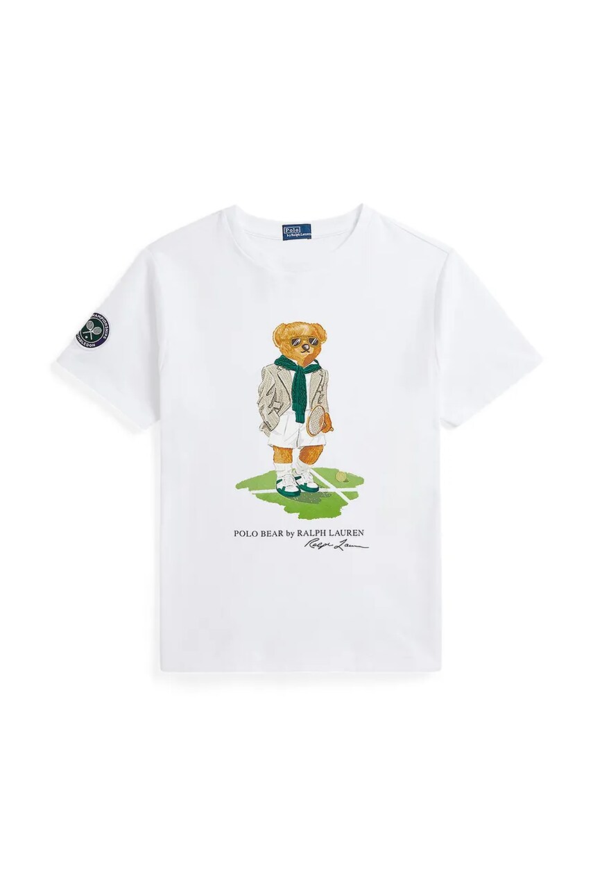 Levně Dětské bavlněné tričko Polo Ralph Lauren bílá barva, s potiskem, 323967651001