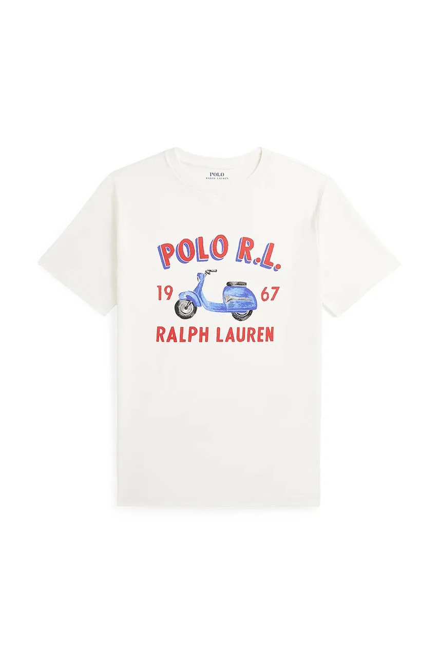 

Детска памучна тениска Polo Ralph Lauren в бяло с принт 323965889001, Бял
