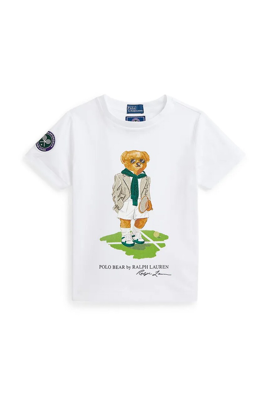Levně Dětské bavlněné tričko Polo Ralph Lauren bílá barva, s potiskem, 322967651001