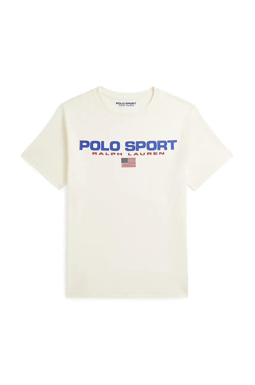 Levně Dětské bavlněné tričko Polo Ralph Lauren béžová barva, s potiskem, 323837629010