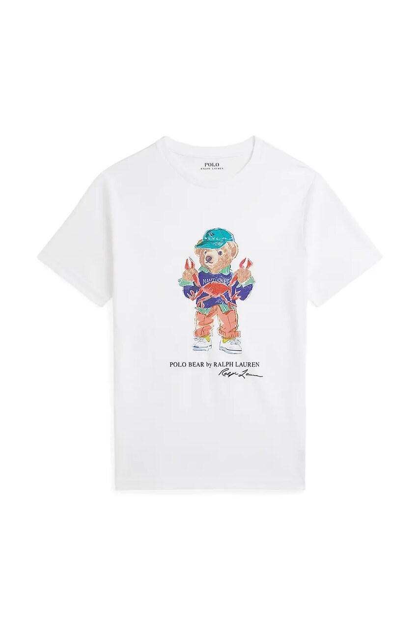 Levně Dětské bavlněné tričko Polo Ralph Lauren bílá barva, s potiskem, 323973136002