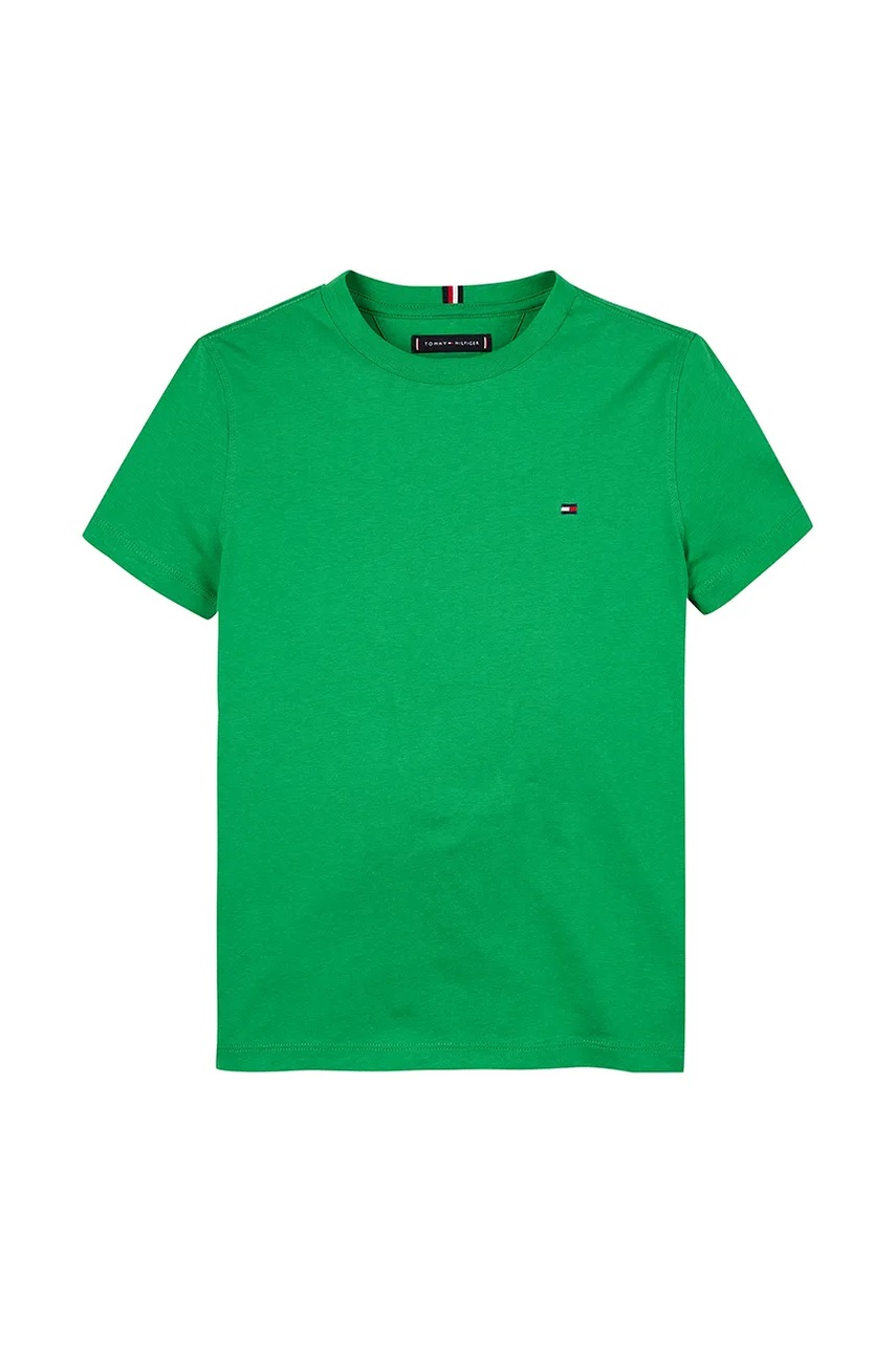 Детская хлопковая футболка Tommy Hilfiger цвет зелёный однотонная KB0KB06879 Детская хлопковая футболка Tommy Hilfiger цвет зелёный однотонная KB0KB06879