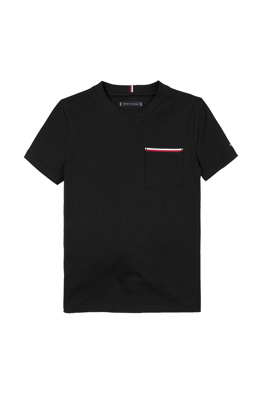 Детская хлопковая футболка Tommy Hilfiger цвет чёрный однотонная KB0KB08817 Детская хлопковая футболка Tommy Hilfiger цвет чёрный однотонная KB0KB08817