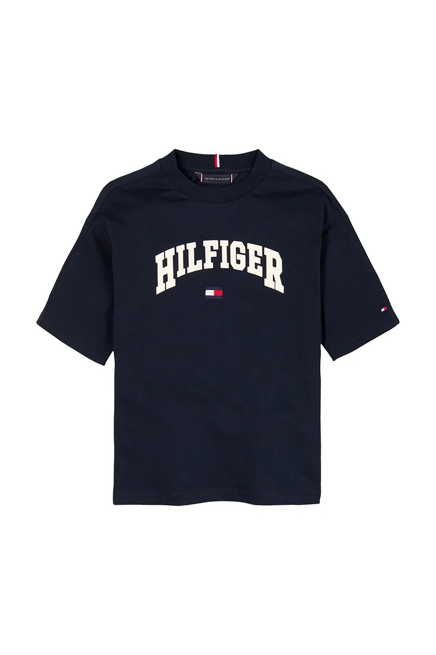 Детская хлопковая футболка Tommy Hilfiger цвет синий с принтом KB0KB09533 Детская хлопковая футболка Tommy Hilfiger цвет синий с принтом KB0KB09533