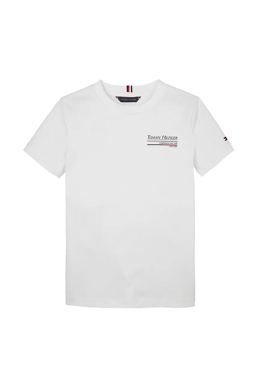 Детская хлопковая футболка Tommy Hilfiger цвет белый с принтом KB0KB09537 Детская хлопковая футболка Tommy Hilfiger цвет белый с принтом KB0KB09537