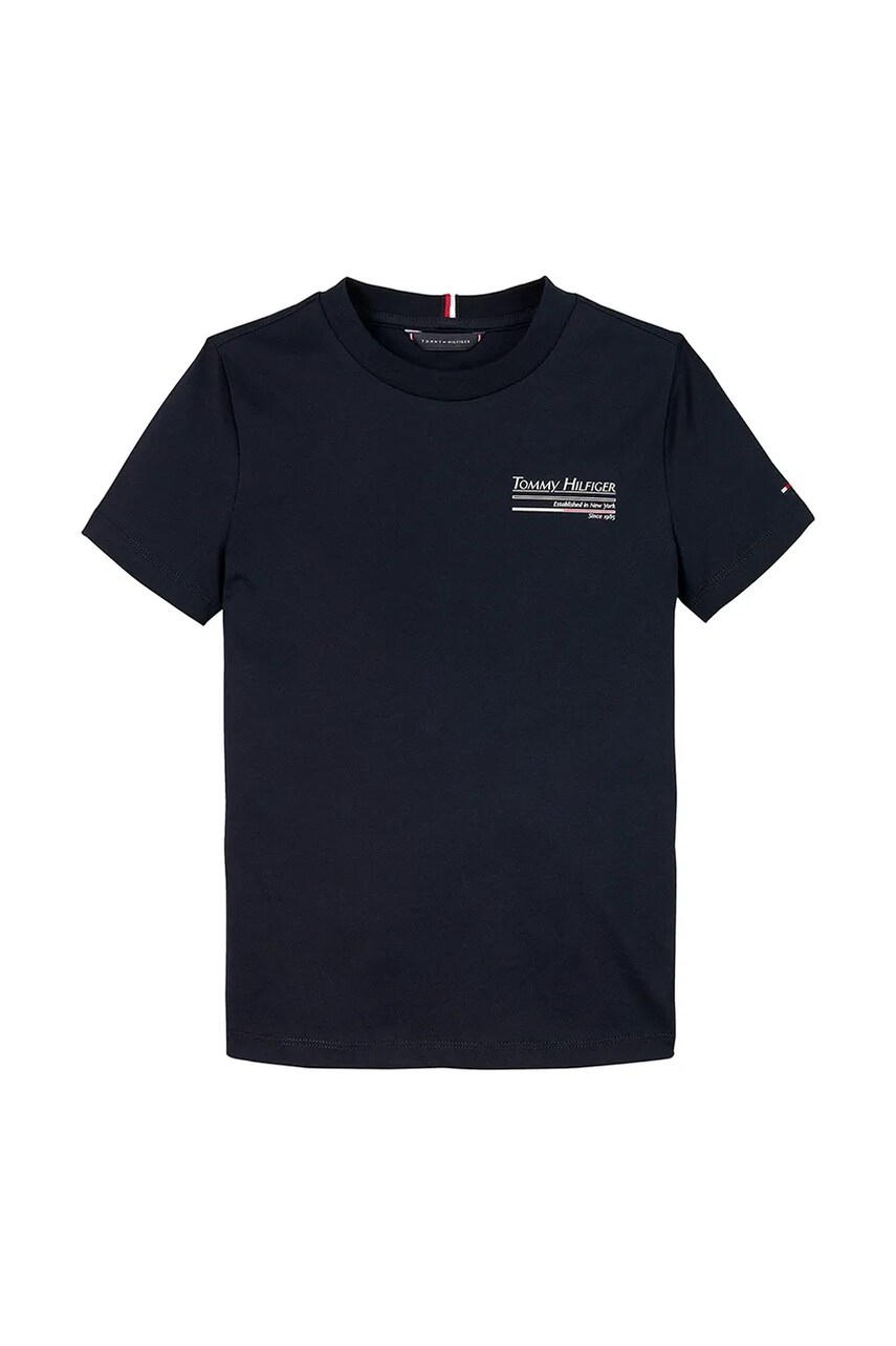 Levně Dětské bavlněné tričko Tommy Hilfiger tmavomodrá barva, s potiskem, KB0KB09537