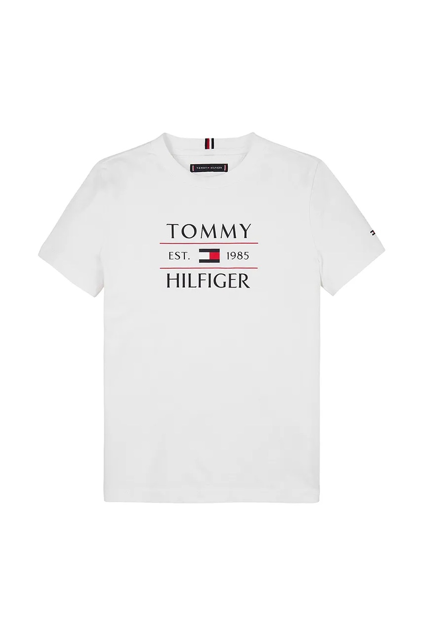Детская хлопковая футболка Tommy Hilfiger цвет белый с принтом KB0KB09538 Детская хлопковая футболка Tommy Hilfiger цвет белый с принтом KB0KB09538