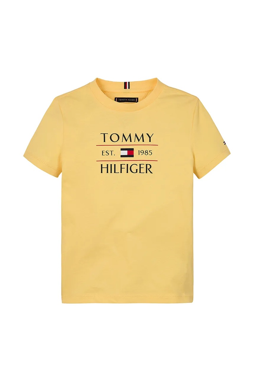 Детская хлопковая футболка Tommy Hilfiger цвет жёлтый с принтом KB0KB09538