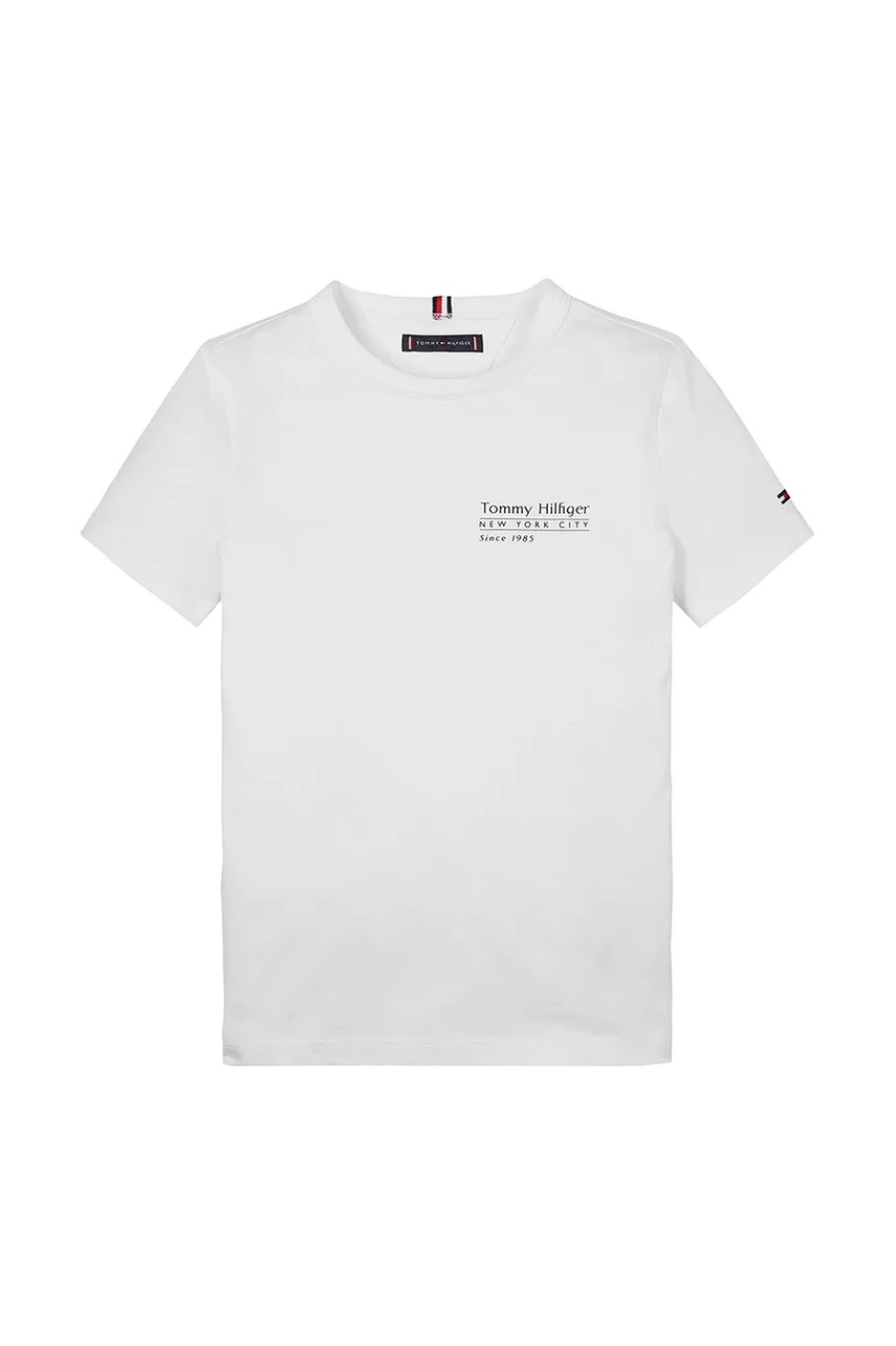 Детская хлопковая футболка Tommy Hilfiger цвет белый с принтом KB0KB09648 Детская хлопковая футболка Tommy Hilfiger цвет белый с принтом KB0KB09648