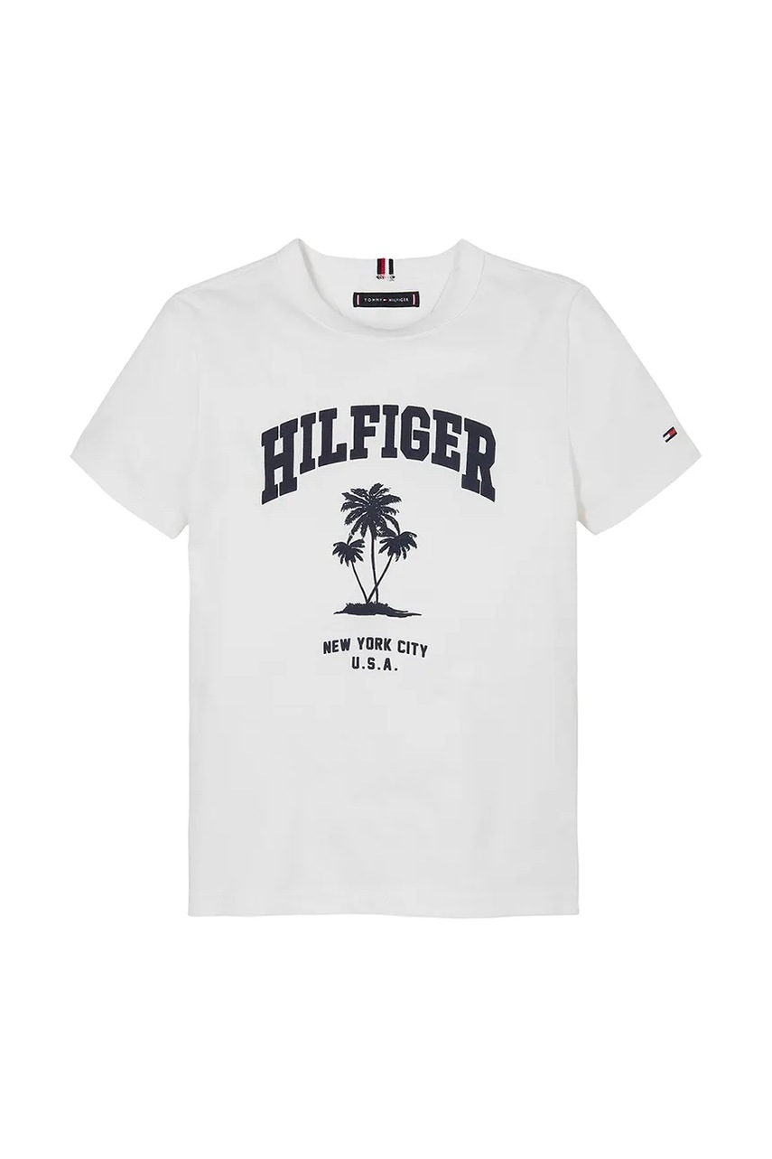 Детская хлопковая футболка Tommy Hilfiger цвет белый с принтом KB0KB09649 Детская хлопковая футболка Tommy Hilfiger цвет белый с принтом KB0KB09649