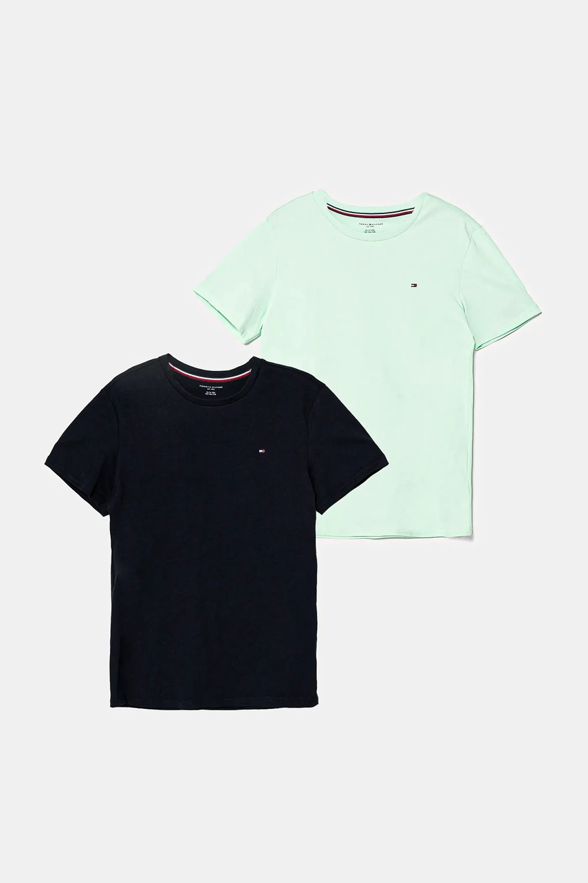 

Детска памучна тениска Tommy Hilfiger (2 броя) в зелено с изчистен дизайн UB0UB00310, Зелен