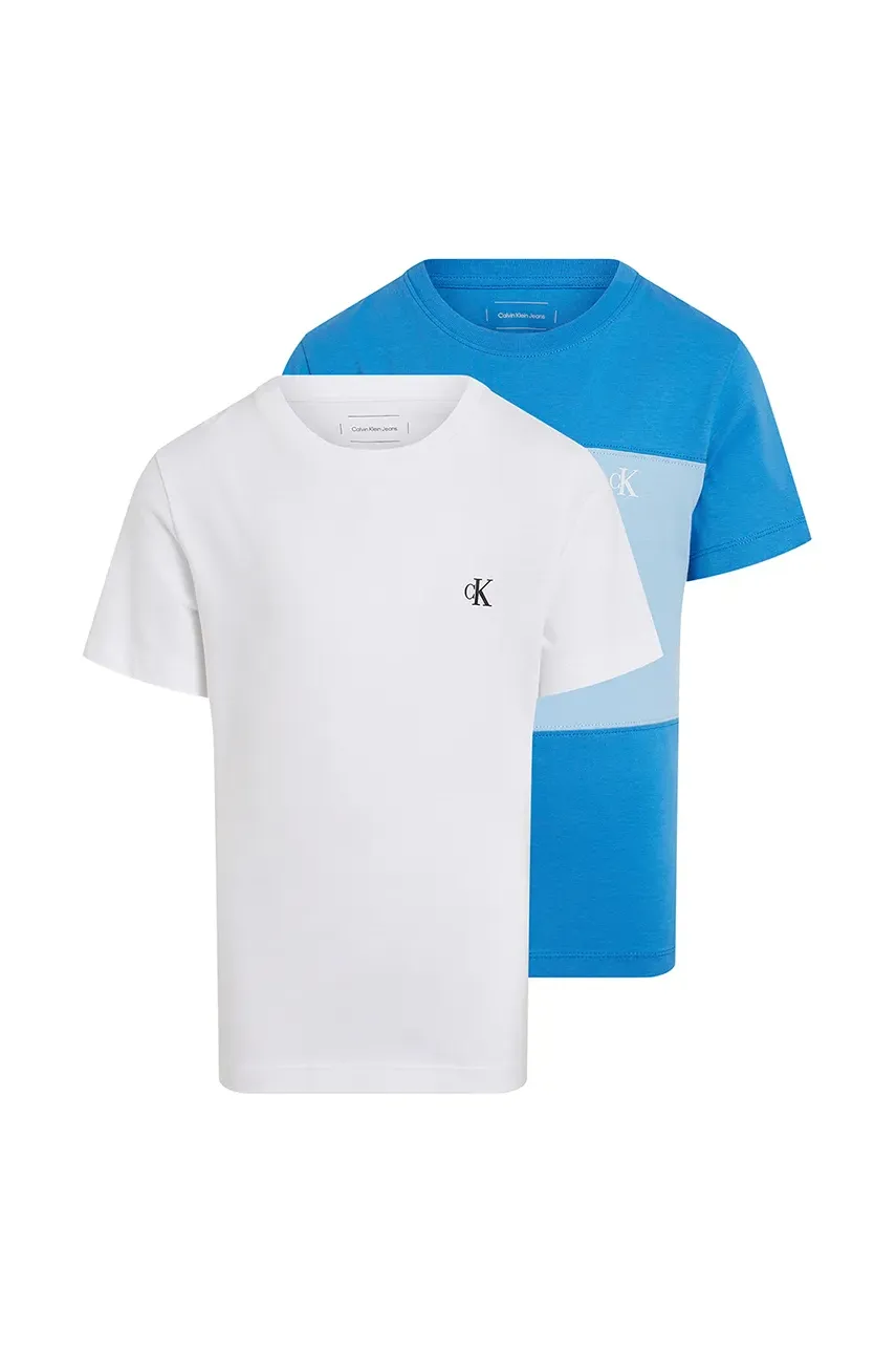 Levně Dětské bavlněné tričko Calvin Klein Jeans 2-pack modrá barva, IB0IB02441