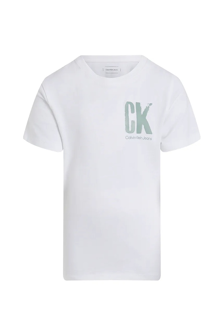 Дитяча бавовняна футболка Calvin Klein Jeans колір білий з принтом IB0IB02447