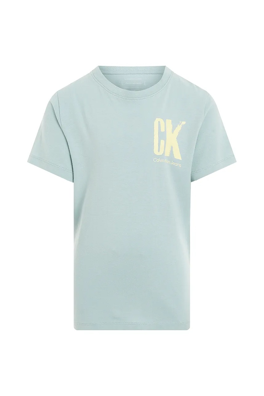 Дитяча бавовняна футболка Calvin Klein Jeans колір бірюзовий з принтом IB0IB02447