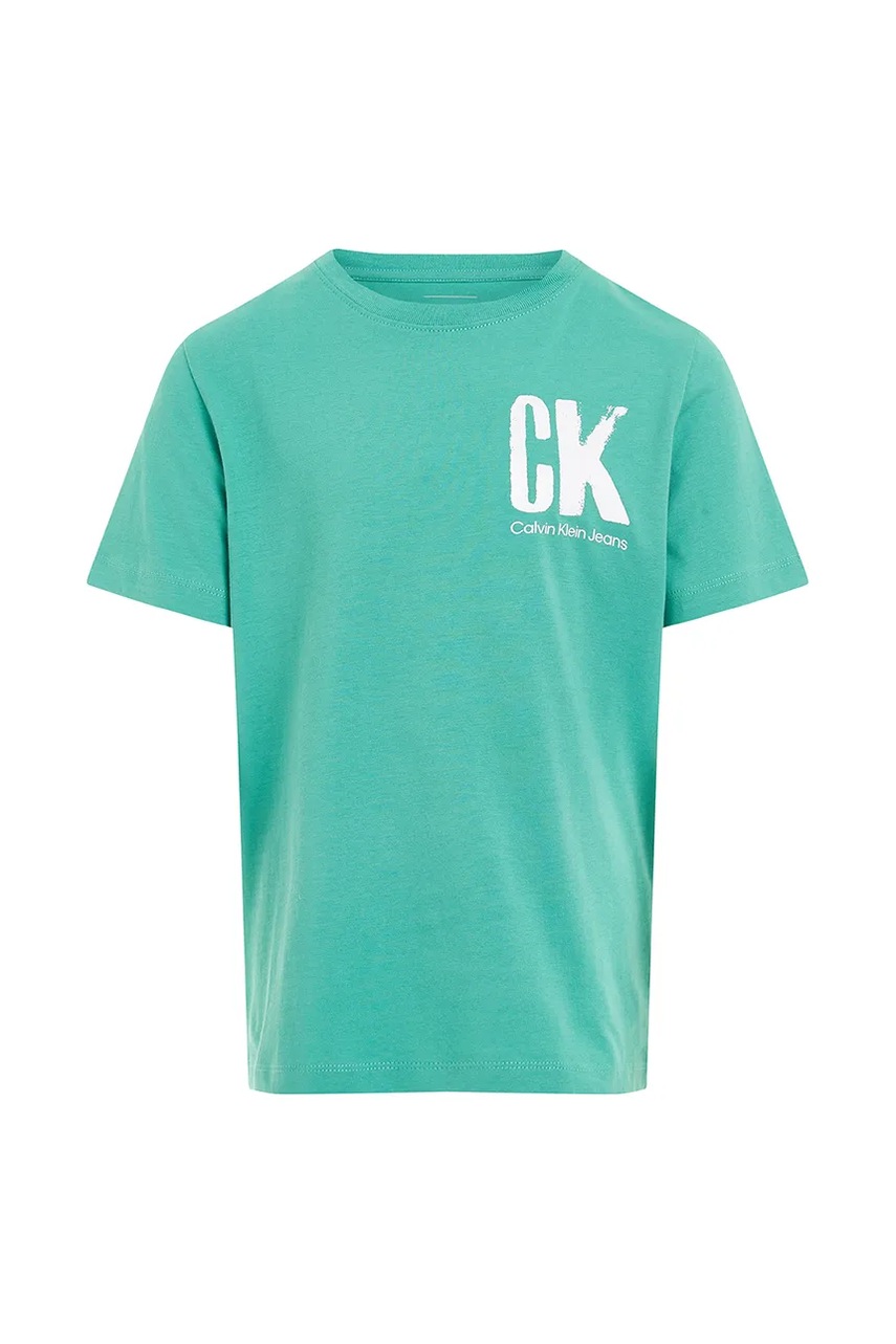 Дитяча бавовняна футболка Calvin Klein Jeans колір зелений з принтом IB0IB02447