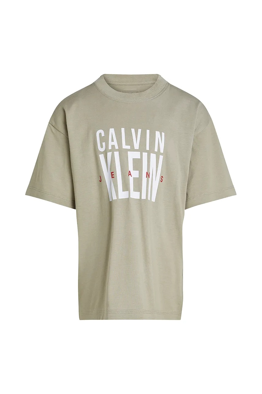 Детская хлопковая футболка Calvin Klein Jeans цвет зелёный с принтом IB0IB02448 Детская хлопковая футболка Calvin Klein Jeans цвет зелёный с принтом IB0IB02448