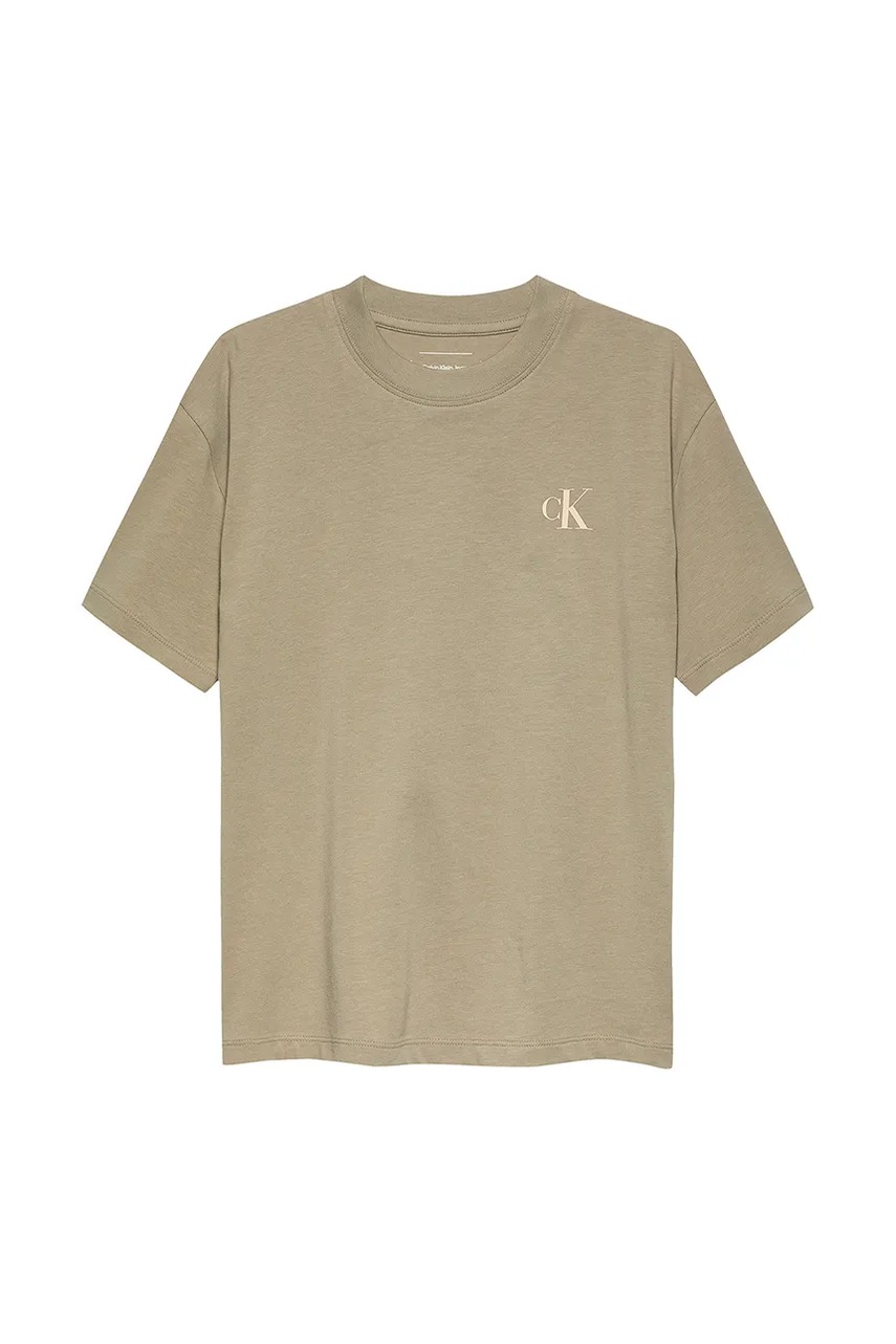 Детская хлопковая футболка Calvin Klein Jeans цвет коричневый однотонная IB0IB02449 Детская хлопковая футболка Calvin Klein Jeans цвет коричневый однотонная IB0IB02449