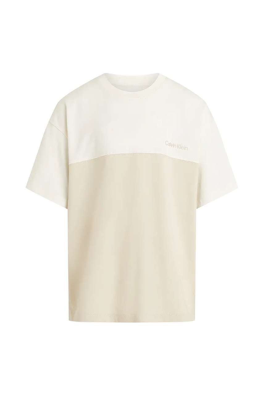 Детская хлопковая футболка Calvin Klein Jeans цвет бежевый однотонная IB0IB02450