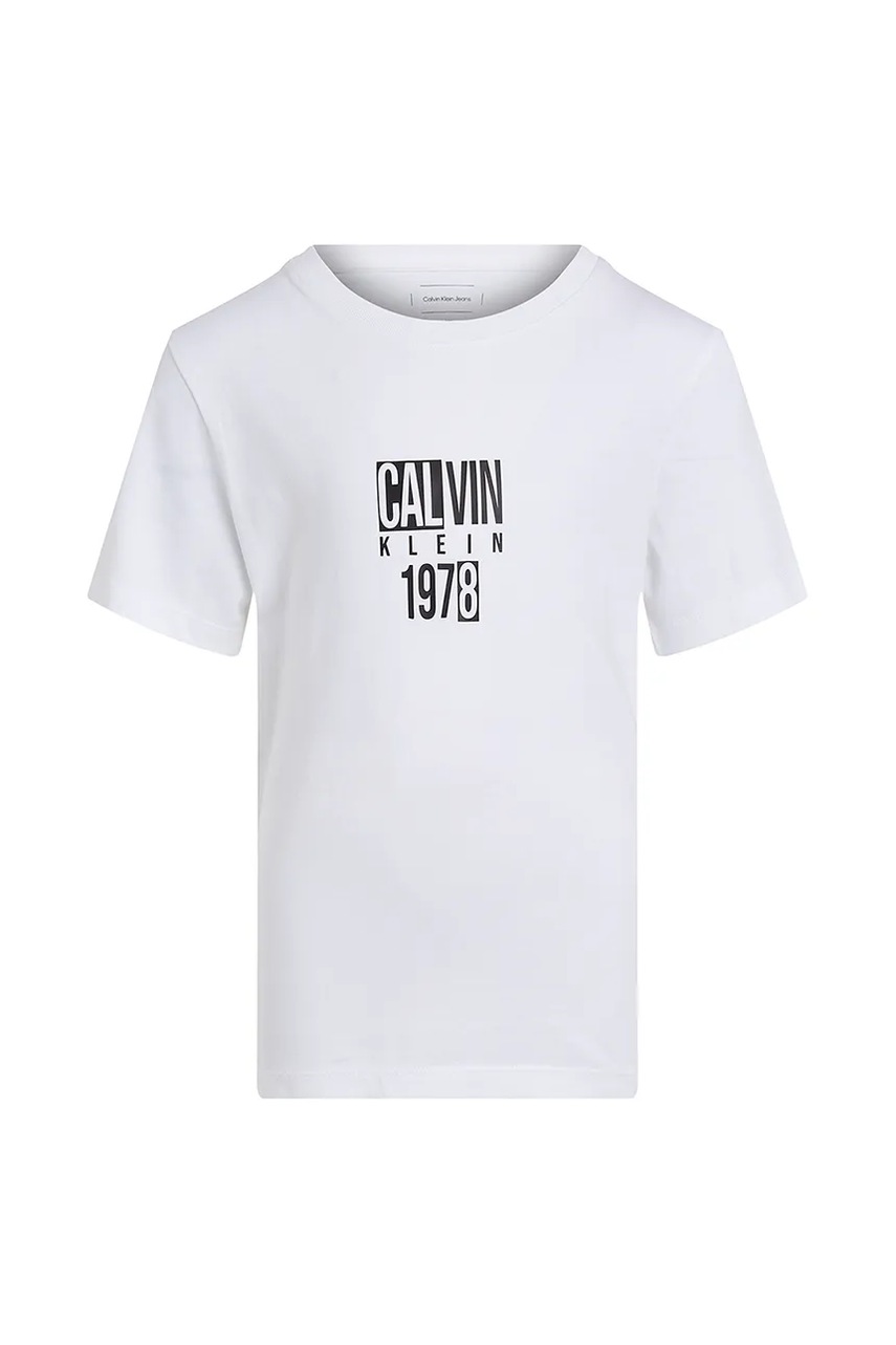 Дитяча бавовняна футболка Calvin Klein Jeans колір білий з принтом IB0IB02456