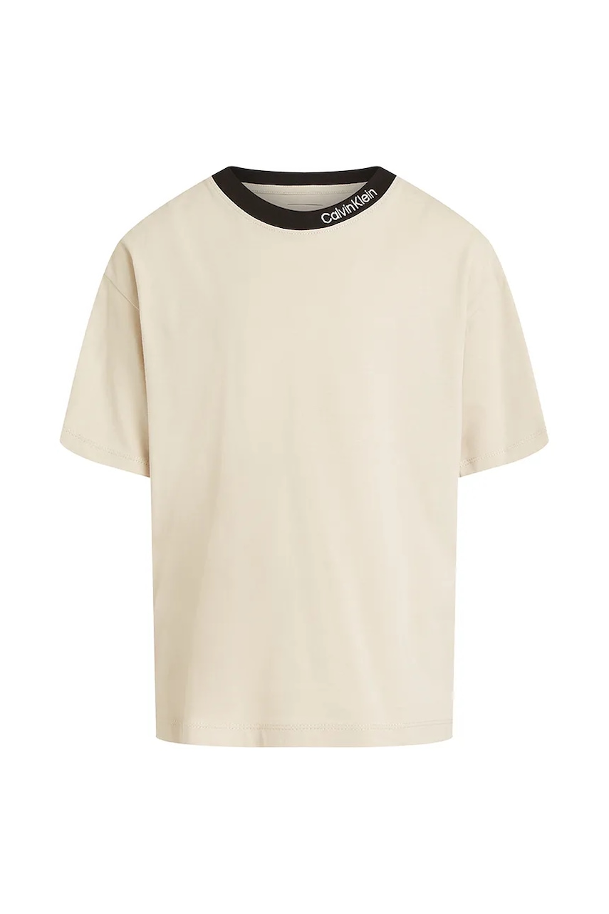 Детская хлопковая футболка Calvin Klein Jeans цвет бежевый однотонная IB0IB02457 Детская хлопковая футболка Calvin Klein Jeans цвет бежевый однотонная IB0IB02457