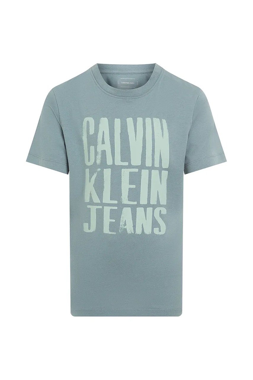 Дитяча бавовняна футболка Calvin Klein Jeans колір бірюзовий з принтом IB0IB02459